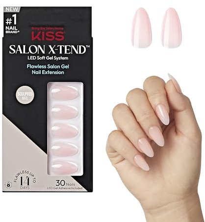 KISS Salon X-tend Glue On Color Nails, Gloria, Light Beige, Medium Size, Almond Shape, 34 Ct.