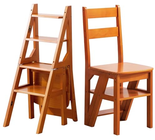 XDXINY Klappbarer Bibliotheksleiter Aus Massivholz Faltbarer 4-Stufen-Hocker Zweizweck-Trittleitern 4-Stufen-Kletterstufen-Ausstellungsständer Blumenständer (Brown, 46x37x90CM)