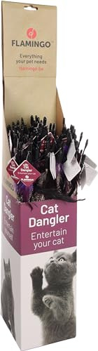 Flamingo Juguetes para Gatos - caña de Juego para Gatos Jonathan con Plumas largas Negro