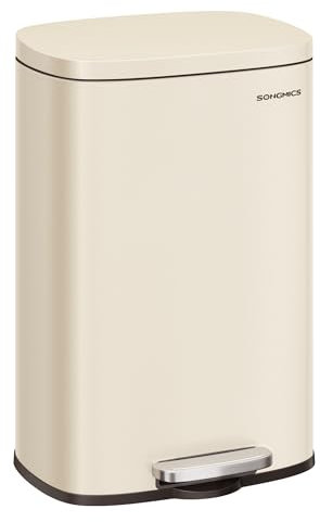 SONGMICS Poubelle Cuisine 50 L, Poubelle Bureau, Fermeture en Douceur, avec Pédale, en Acier, Seau Intérieur, Beige Sable LTB050A02