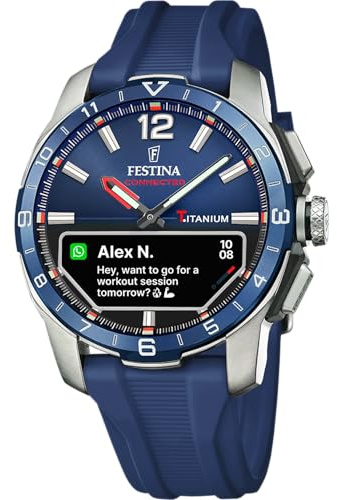 Festina Hybrid Smartwatch Herren - Kautschukarmband Blau - Musiksteuerung, Schritte, Anrufbenachrichtigungen - 10 Tage Akku - F23000/1 Connected D