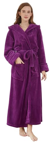 DiaryLook Fluffy Ladies Dressing Gown with Hooded, Super Soft Loungewear Robe for Women, Dressing Gowns for Women UK Bathrobe (A-Purple L)