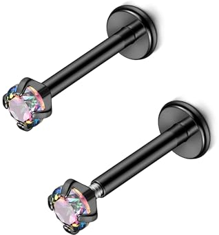 PiercingJak 2Stk Chirurgenstahl Lippenpiercing Labret Piercing mit bunt Zirkonia Innengewinde Medusa Monroe Ohr Klein Tragus Helix Stud Piercing Stäbe Stecker 1.2mm 8mm