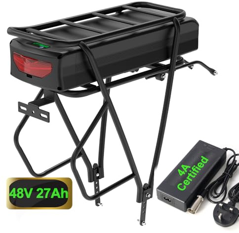 UPP 48V 27Ah Ebike Battery with Rear Rack- Lithium Ion Bike Battery for 750W 1000W 1500W Ebike Conversion Kit for Front Wheel Rear Wheel Brushless Motor