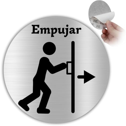 LEIASA | Señal Adhesiva Empujar Puerta - Ø 10 cm - Aluminio - Tienda Local