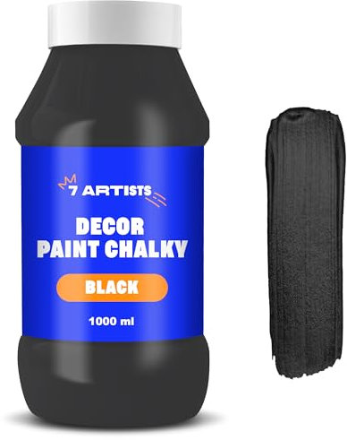 7 Artists Chalk Paint Nero 1000 ml Finitura Opaca | Pittura per Mobili Senza Carteggiare | Colori | Vernice per Legno | Vintage Paint