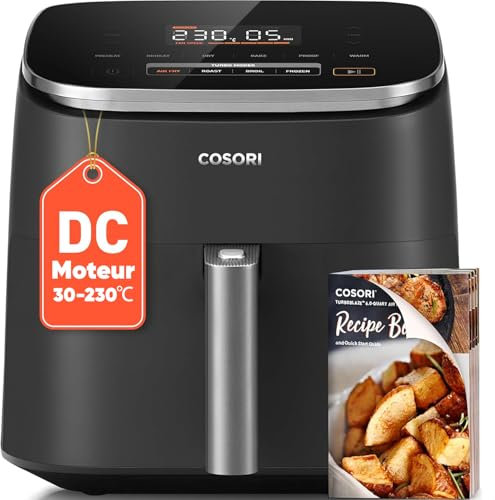 COSORI Air Fryer 9 en 1,TurboBlaze,Machine à Courant Continu,6L Compact,5 Vitesses de Vent Réglables,Friteuse Sans Huile,Économis d'Énergie de 64 Pour cent, Easy Fry,Friteuse à air,3-5 Personnes