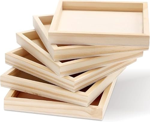 Lot de 6 plateaux en bois de 11,9 x 11,9 cm – Petit plateau de service en bois brut pour matériaux Montessori, travaux manuels à peindre