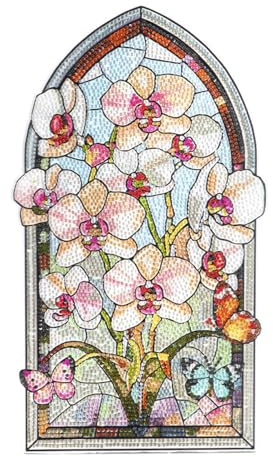 Ideen mit Herz Diamond-Painting-fönsterbild | Glaskonstutseende | dekoration och gör-det-själv | material: PET (vita orkidéer)