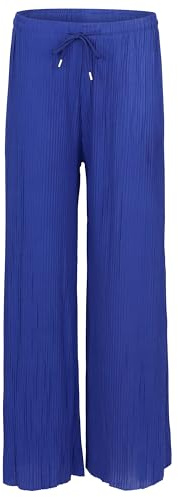 Easy Young Fashion Pantalon d'été pour femme - Pantalon plissé doux et fluide - Pantalon de loisirs Marlène tendance élégant et décontracté 999, Bleu, 38-44