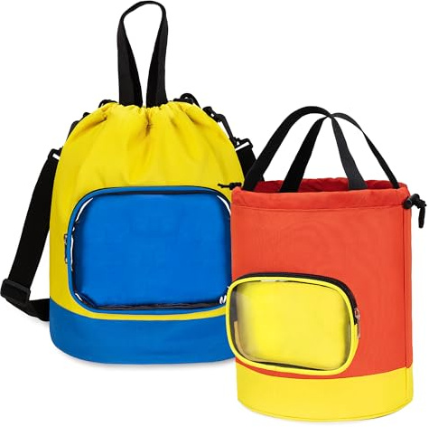 Rexmica 2 Pack Drawstring Toy Storage Bag Compatible with Lego Bricks, Toy Storage Cinch Bucket Bag for Building Blocks, Magnetic Tiles, Board Games, Puzzles
