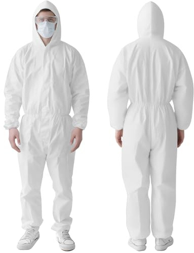 10-Pack Disposable Hazmat Suits, Protective Coveralls with Hood for Men & Women, Heavy Duty Painters Suit Full Body Coveralls with Elastic Wrists, Ankles and Hood, Available in 4 Sizes – 3X-Large