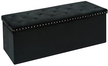 ZOLANOful Velvet Storage Ottoman Bench, 43.3 Upholstered Tufted Ottoman with Storage, Folding Footrest Bench for Bedroom, Living Room, or Entryway, Black