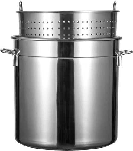 Genérico Multicocina de Acero Inoxidable: Olla versátil con colador para cangrejos, mariscos, Pavo Frito y freír. Esencial para cocinar, Duradero y fácil de Limpiar.