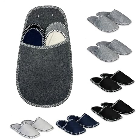 Relaxdays Set di 6 Paia di Pantofole per Ospiti in Feltro, Suola Antiscivolo, Taglie 36-45, Vari Colori, 50x28x6 cm
