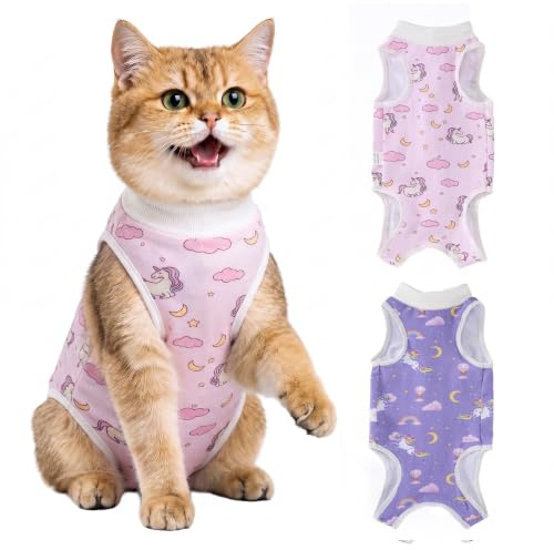 Avont Body para Gato de 2 Piezas, Traje de Recuperación Después de la Cirugía, Castración, Esterilización, Destete, Traje de Protección contra Fugas para Gatos, Heridas Abdominales - Unicornio (M)