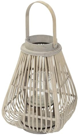 ECD Germany Lykta i Bambu 50 cm med Handtag, Glasinsats, Boho Stormlykta i Flätad Bambu, Ljushållare för Inomhus och Utomhus, Dekoration för Trädgård, Balkong och Vardagsrum Inredning Dekor Hem