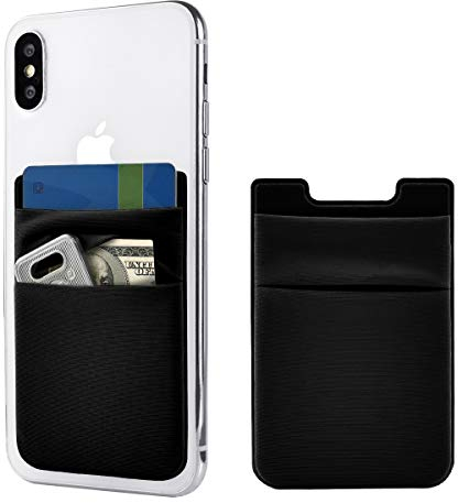 Newseego 2 Pack de Tarjeta de teléfono Celular Wallet [Double Pouch] Stick on Wallet Tarjetero de teléfono Phone Pocket Pouch Stretchy Phone Sleeve para iPhone & Android(Negro)