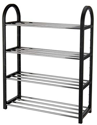 Spetebo Metall Schuhregal mit 4 Etagen in schwarz - für bis zu 8 Paar Schuhe - Stabile Schuhablage aus Metall und Kunststoff