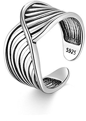 925 Sterling Silver Thumb Rings For Women Wide Adjustable Rings Vintage Chunky Knuckle Finger Infinity Open Ring For Women Mens Size I