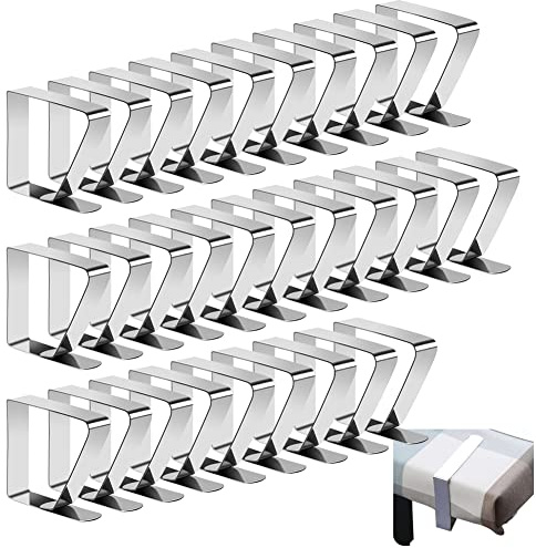 Gohytal Lot de 30 pinces à nappe en acier inoxydable - Pinces à nappe épaisses - Pinces à nappe en métal - Pour tables épaisses - Table de jardin - Décoration de mariage - Argenté