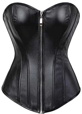 WLFFW Bustino Corsetto Pelle Donna Corpetto Gotico Cerniera (EU(34-36) M,Nero)