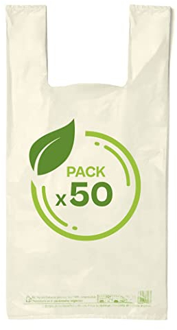 RC Ocio Set di 50 sacchetti per pattumiere, con maniglie/Handy Bag 50 x 60 cm, biodegradabili, resistenti, 25 litri, per pattumiere, shopping, bagno/set di sacchetti richiudibili, biodegradabili