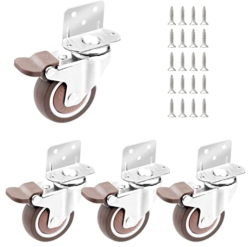 CPROSP 4 Rotelle Mobili con Freno Girevoli Ruote in Gomm a L, Ø50MM Ruote Per Carrello, con Cuscinetti Freno, 75kg, per Scaffali, Piccole Rotelle Girevoli per Fiori, Culle Piccoli Mobili