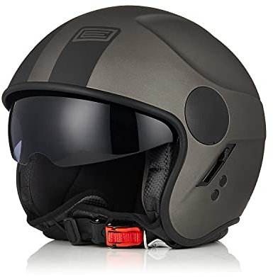 ORIGINE Casco Jet Moto Casco Aperto Scooter Omologato ECE con Visiera (BASIC BLACK TITANIUM,L)