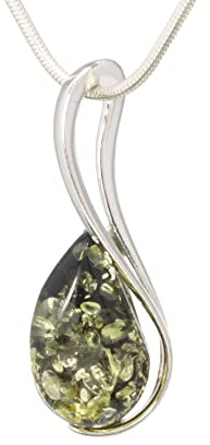 LIGURIUS NATURAL BALTIC AMBER STERLING SILVER 925 NECKLACE Green PENDANT Gemstone For Women & Silver Adjustable CHAIN Snake 45cm - 50 cm, Gift set