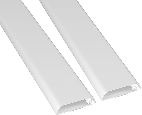 D-Line Goulotte Passe-Câbles, Cache-Câble Mural, Plateau de Rangement de Câbles de Téléviseur, Autocollant, Modèle Monobloc à Charnière - 2 x 40 mm (L) x 15 mm (H) x 400 mm (L) - Blanc