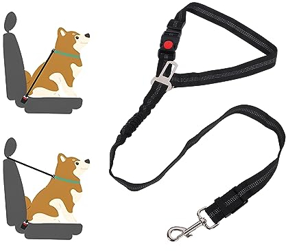 Lollanda Sicherheitsgurt Hund Auto, Hundegurt fürs Auto Sitze mit Reflektierenden Streifen und Pufferseilen, Verstellbarer Hundegurt für Große Mittlere und Kleine Hunde (Schwarz)