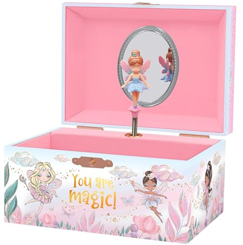 Giggle & Honey® Fe Musikaliskt Smyckeskrin för Flickor Speldosa för Barn | Smyckesbox med Snurrande Fe, Musikdosa för Barn, Present Flicka 4 år, Jewelry Box Kids