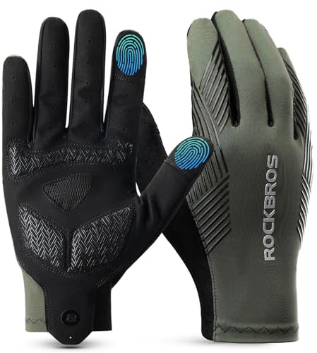 ROCKBROS Cycling Gloves Mountain Bike Gloves Anti-Slip Full Finger Bike Gloves SBR Pad Shock-Absorbing for Riding Running Hiking Outdoor Sports