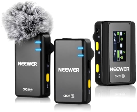 NEEWER CM28 Kabelloses Lavaliermikrofonsystem, 1 Klick Rauschunterdrückung, 4GB Speicher für 9 Stunden 48 kHz 16 Bit unkomprimiertes Audio, Ansteckmikrofon kompatibel mit iPhone/Android/PC/Kamera/iPad