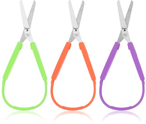 Ouligay Mini Loop sax 14 cm färgglad lätt grepp sax självöppnande adaptiv klippsax säkerhetssax för barn småbarn vuxna skolor speciellt behov dagligt gör-det-själv-hantverk (3)
