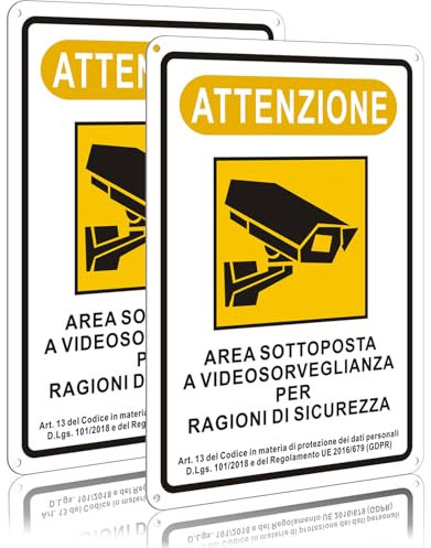 2pz Cartello area videosorvegliata Alluminio |Cartelli videosorveglianza per locali e proprietà privata (Metallo Cartelli Area Videosorvegliata 18x25 cm) piccolo