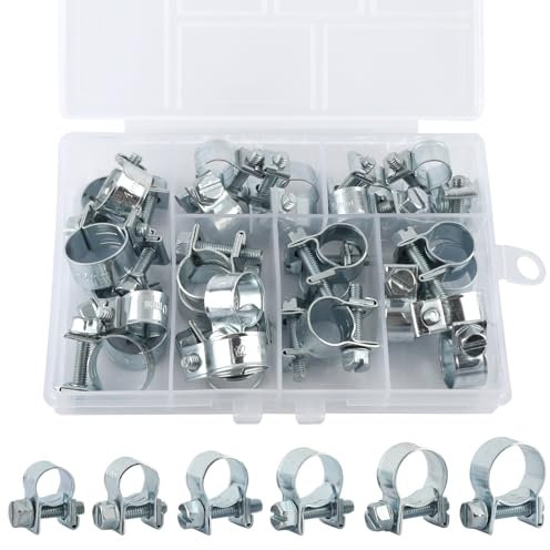 30 Stück Mini Schlauchschellen, Verstellbar Kraftstoffeinspritzung Gelenkbolzenschelle, Klein Schlauchklemmen, Stark Rohrschellen für Mini Kraftstoffleitungs, Auspuffrohr, Benzinrohr (7-15mm)