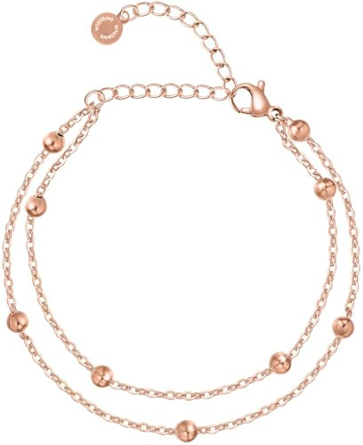 day.berlin Damen Armkette Ally in Rosegold 18k vergoldet, Layered Armband mit kleinen Kugeln 15,5cm + 4cm variable Länge, 316L Edelstahl nickelfrei und wasserfest