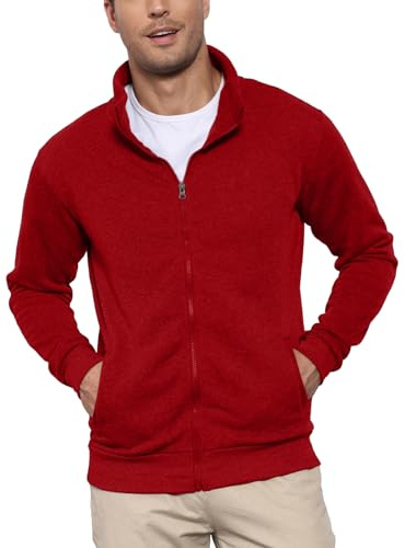 LAOARA Sweatjacka för män, pullover, huvtröja, sweatshirt utan huva med dragkedja, fleecejacka M-3XL, röd, XL