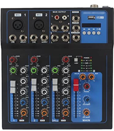 RUHEN Console de mixage Audio Professionnelle à 4 canaux, Mini Console de mixage Audio USB avec