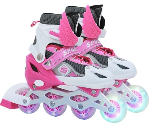 FALANZATH Rollschuhe, Inliner Roller Skates mit 3 Größen Verstellbar, LED Rädern, Mehrere Größenoptionen, Inlineskates für Kinder Jungen Mädchen (Rosa, S (26-32 EU / 170-203 MM))
