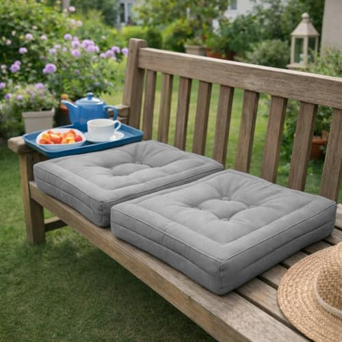 MANEMI Juego de 2 Cojnes de Suelo Acolchado 60x60, Cojines para Palets, Banco, Silla y Suelo, Asiento Cómodo Decorativo para Interior y Exterior.Cojines con Textura de Bambú