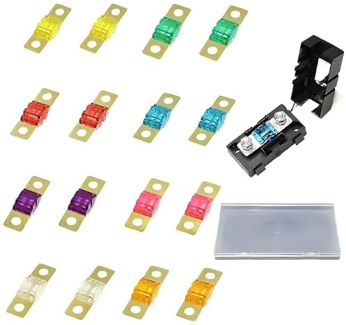 CZAYEFNH Auto Sicherungen Set 16 Stück Flachsicherungen 20A bis 125A KFZ Sicherungssortiment farbcodiert mit Aufbewahrungsbox langlebig hohe Stromstärke für Auto LKW Wohnmobil Werkstatt