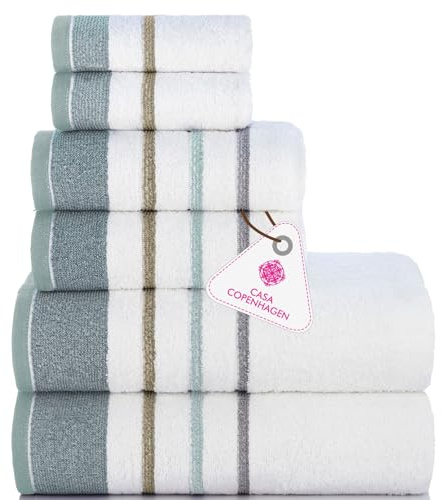 Casa Copenhagen White Bay Juego de Toallas, algodón Egipcio de 600 g/m² para hoteles, spas, cocinas y baños, Juego 6 Piezas 2 de baño, 2 Toallas de Mano, 2 toallitas faciales-Gris Verdoso.
