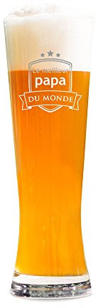 AMAVEL Verre à bière Blanche avec Gravure, Le Meilleur Papa du Monde, Motif Blason, Cadeau d'anniversaire, Fête des pères, Noel, Volume env. 0,5 L