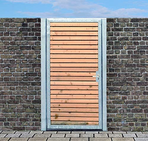 Tor Holztor Gartentor Hoftor Verzinkt mit Pfosten & Holzfüllung Quer (HxB) 160cm x 105cm