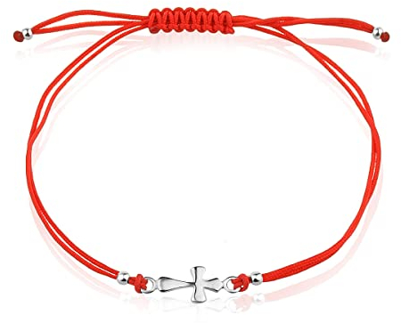 Kreuz Armband Armreif Sterling Silber 925 Rote Schnur Religiöse Charm Verstellbares