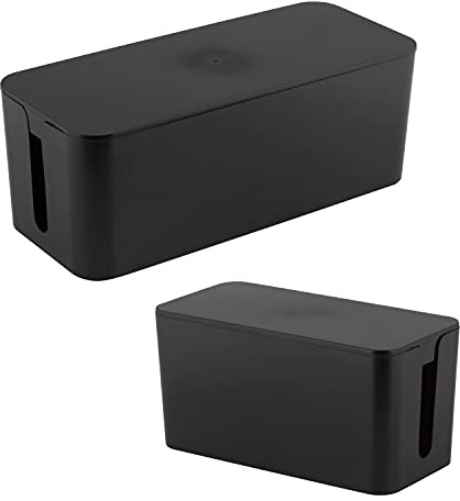 Simplify 2 Pack Cable Organizer Box | Multi-sized | Hidden Storage with Lid | Chargers & Wires | Computer & TV Cords | Black