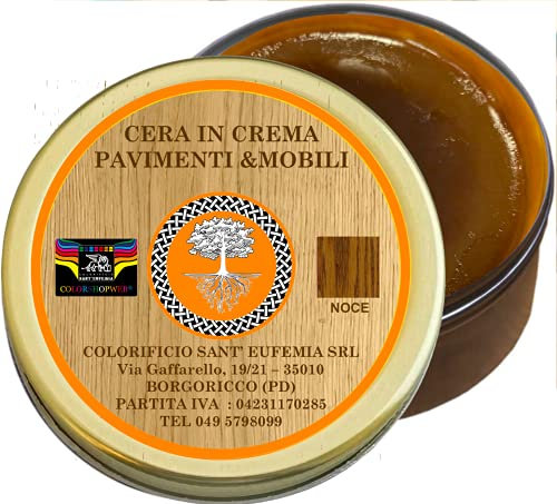 OIL&WAx Ceralegno cera d'api crema pasta per mobili e legno lucida protegge NATURALE + 6 TONALITÀ PIGMENTATE MADE IN ITALY (250 ml, NOCE medio)